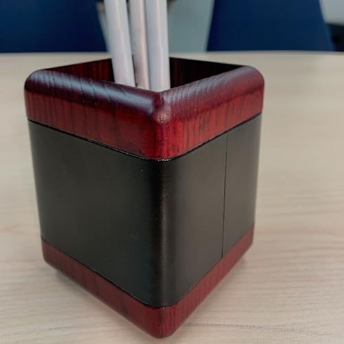 Dacasso Mahogany Rosewood and Black Leather Pencil/Pen Cup Holder for