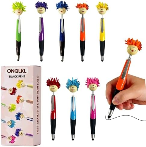 Pens,8pcs Mop Head Ballpoint Pens,gel pens, Funny Mophea Topper Pen