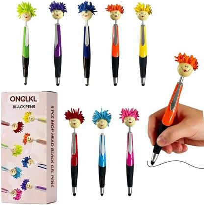 Pens,8pcs Mop Head Ballpoint Pens,gel pens, Funny Mophea Topper Pen