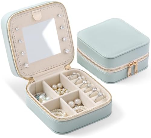 Genuine Leather Travel Jewelry Organizer Case with Mirror for Women