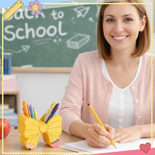 Gilprop Pencil Bow Classroom Decor Cute Teacher Pencil Holder, Yellow