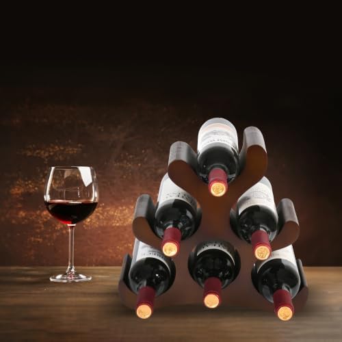 Countertop Wine Rack - 6 Bottle Wooden Wine Rack - Freestanding Wine