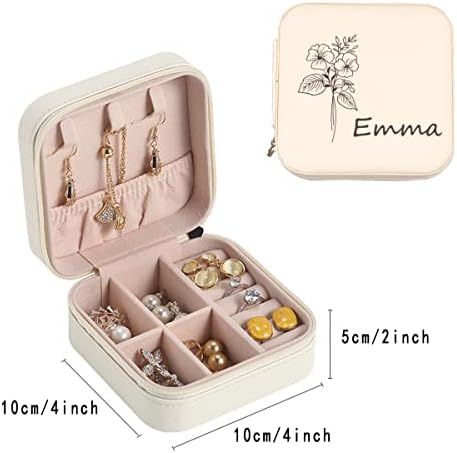 TAONE Portable Travel Jewelry Box Personalized Birth Month Flower Mini
