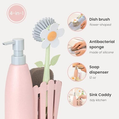 Vigar Florganic Kitchen Sink Caddy Set with Dish Soap Dispenser - Pink
