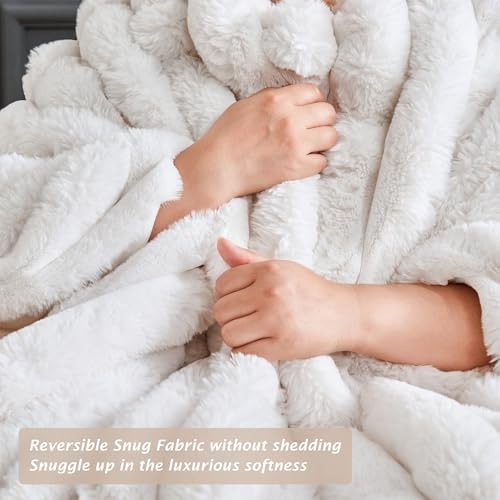 VFROO Luxury 850GSM Faux Rabbit Fur Reversible Throw Blanket Super