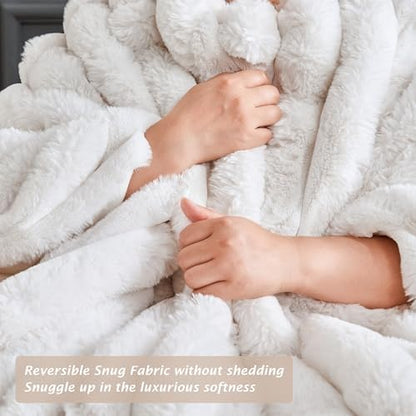 VFROO Luxury 850GSM Faux Rabbit Fur Reversible Throw Blanket Super