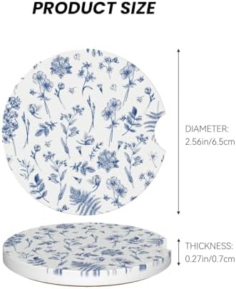 Vintage Blue Flower Car Coasters for Cup Holder Absorbent Ceramic Cup