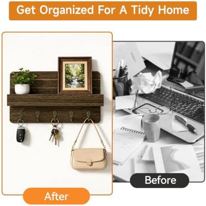 Key Holder Wall Mount,Key and Mail Organizer with Wooden