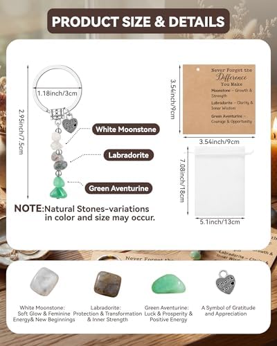 Kingdder 12 Set Appreciation Gifts Natural Crystal Thank You Keychains