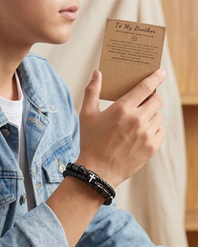 UNGENT THEM Leather Cross Bracelet for Son Grandson Brother Christian
