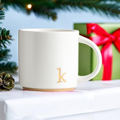 COLLECTIVE HOME Ceramic Coffee Mug, 15 oz Monogram Cup with Gift