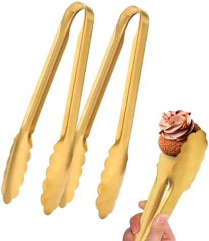 Homesphere Stainless Steel Gold Serving Tongs for Food, 9.5 Inch, Pack