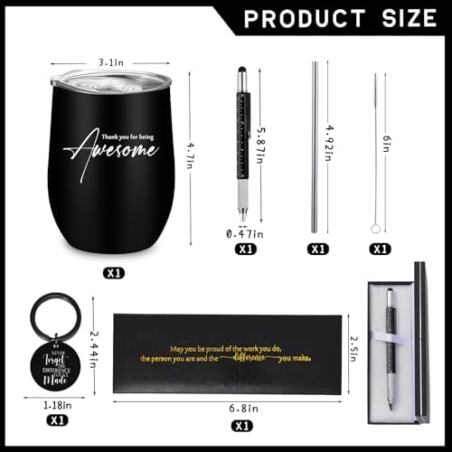 Teling 4 Pcs Thank You Gift for Men Tumbler Pen Keychain Set,Black