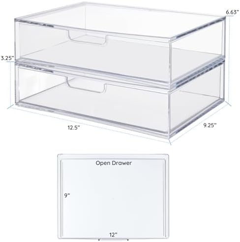 STORi STAX Plastic Stackable Organizer Drawers (Set of 2) Clear