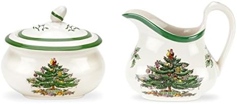 Spode Christmas Tree Sugar & Creamer Set - 16oz Sugar Bowl with Lid &