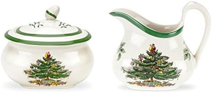 Spode Christmas Tree Sugar & Creamer Set - 16oz Sugar Bowl with Lid &