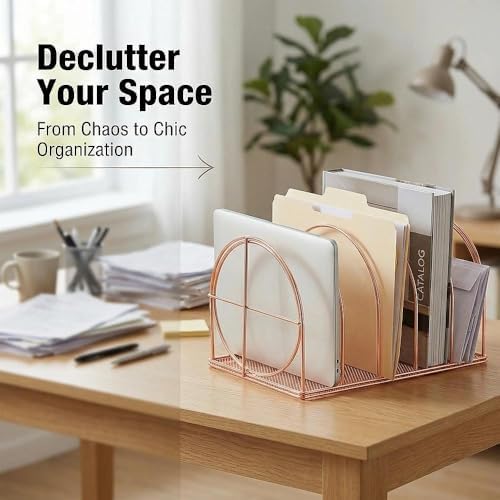 File Sorter Organizer, 5 Section Magazine Holder Rack, Desktop Round