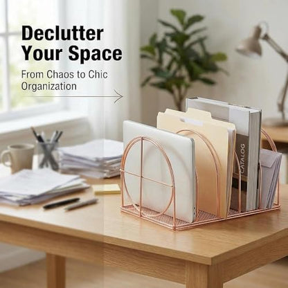 File Sorter Organizer, 5 Section Magazine Holder Rack, Desktop Round
