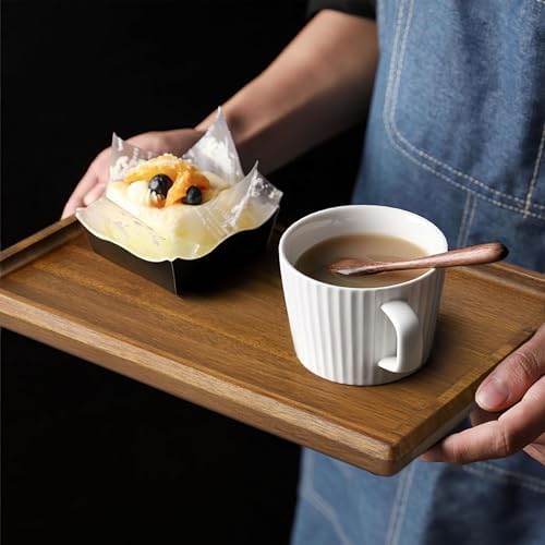 HOSHANHO Acacia Wood Serving Tray 14x10 Charcuterie Board & Non-Slip