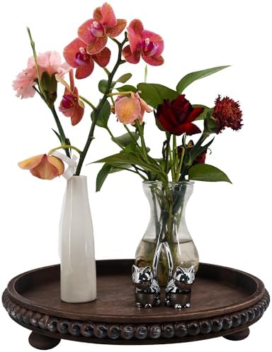FramePro Decorative Tray 12in Round Wood Beaded - Brown Serving Tray