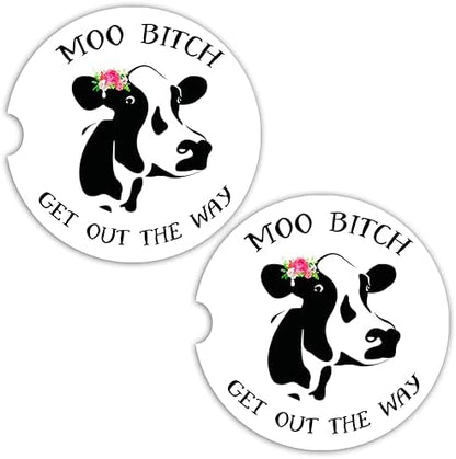 Cow Car Coasters for Cup Holders - 2 Pack Cute Cow Print Car