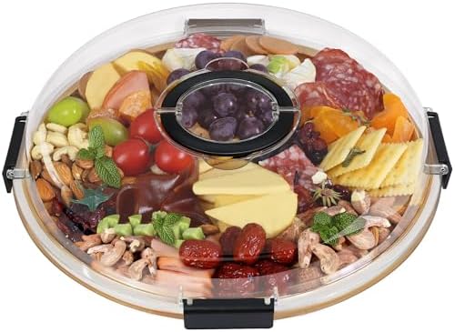 Renmxj Large Round Charcuterie Boards with Lid, Cheese & Serving Tray