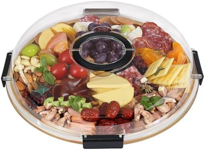 Renmxj Large Round Charcuterie Boards with Lid, Cheese & Serving Tray