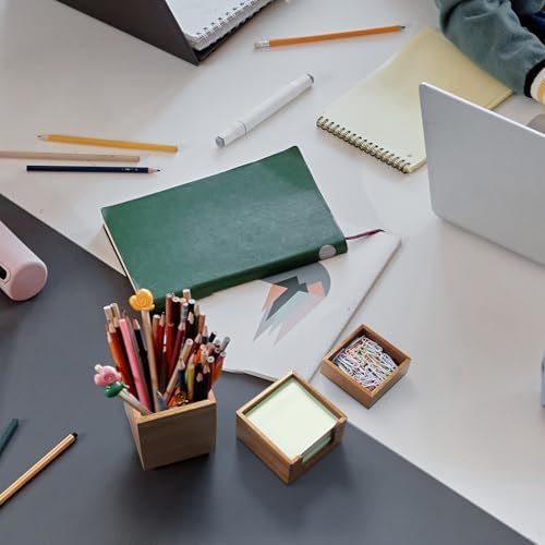 Desk Organizer Set of 3 - Acacia Wood Office Desk Accessories - Desk