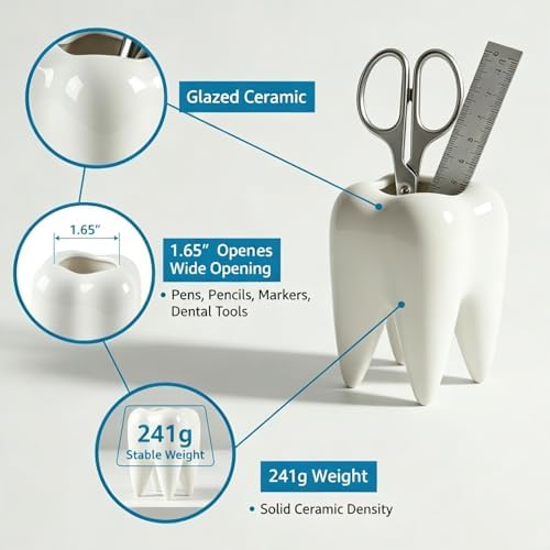 ComSaf Tooth Pen Holder, Ceramic Pencil Cup Gift for Dental Office