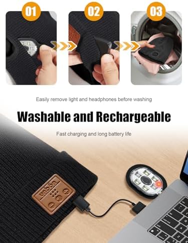 UNBON Bluetooth Beanie for Men, Bluetooth Beanie Hat with Light, Mens
