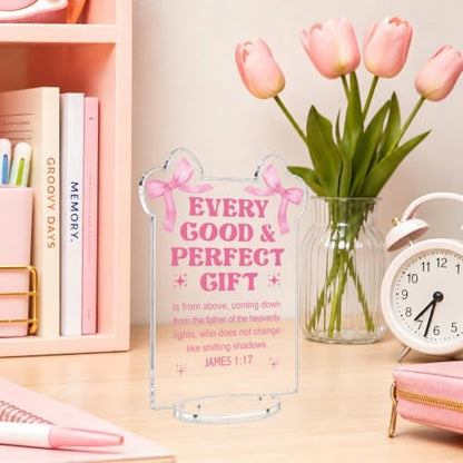 Pink Bow Gifts Christian Desk Accessories Bible Verse Acrylic Sign