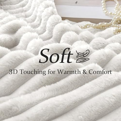 White Fleece Throw Blanket for Couch & Bed, Cozy Warm Gifts for Women