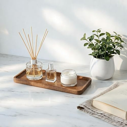 Small Acacia Wood Serving Tray, Wooden Decorative Tray for Coffee