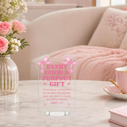 Pink Bow Gifts Christian Desk Accessories Bible Verse Acrylic Sign