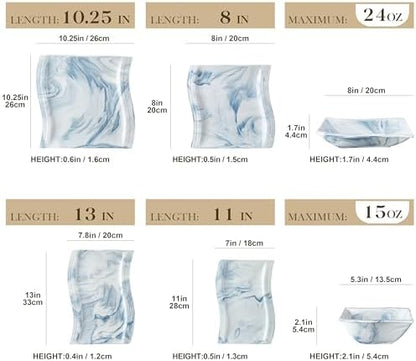 MALACASA Plates and Bowls Sets, 26 Piece Blue Dinnerware Sets for 6
