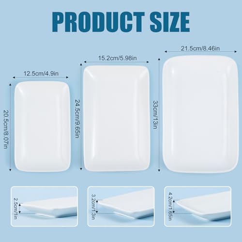 3 Pack Serving Platter Set, Rectangular, White, 8 9.6 13 Inch