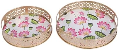 Two Moustaches Lotus Flowers Design Serving Trays Set