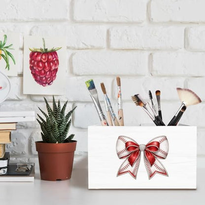 Coquette Baseball Bow Pen Holder for Desk, Baseball Lover Player Fan