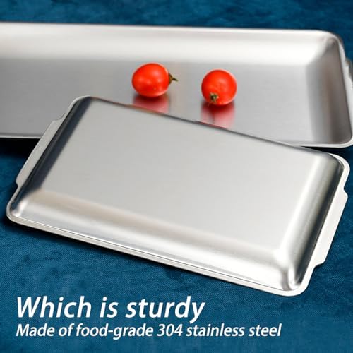 3Pcs 304 Stainless Steel Food Serving Tray, 12.6" Rectangular Serving