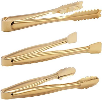 HINMAY Gold Plated Mini Serving Tongs Set 6-Inch Appetizers Tongs, Set