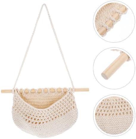 Hanging Fruit Basket Beige for Kitchen, Plant Woven Wall Storage
