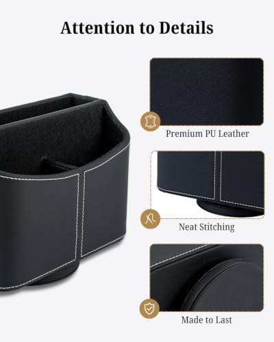 LAMOTI Remote Control Holder, 360° Rotating PU Leather Desk Organizer