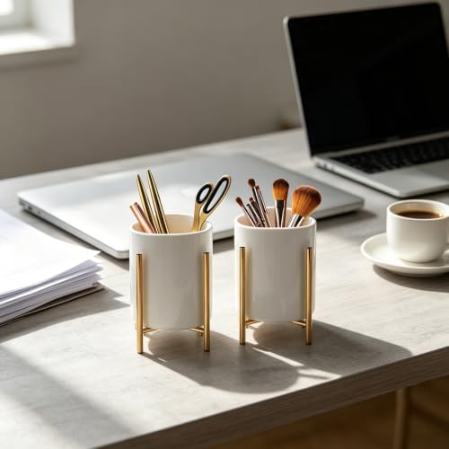 2pcs Sturdy Cutlery Holder White Ceramic With Metal Bracket Robust