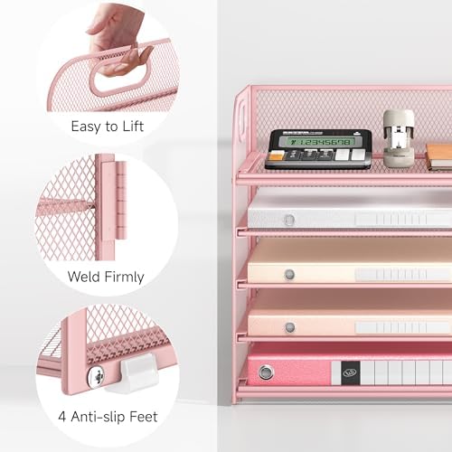 5 Tray Paper Organizer Letter Tray with Handle - Mesh Desk File