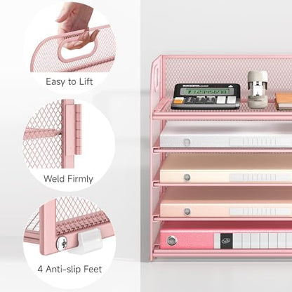 5 Tray Paper Organizer Letter Tray with Handle - Mesh Desk File