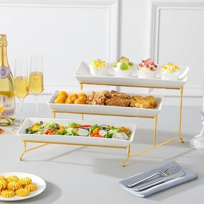 MALACASA 3 Tier Serving Trays for Party, 14 Inch Porcelain White Trays