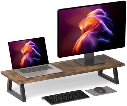 TEAMIX 31.5 inch Dual Monitor Stand Riser, TV Riser, Wood Desk