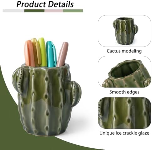Cactus Ceramic Pencil Holder for Desk, Cute Western Office Decor