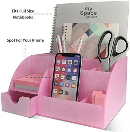 My Space Organizers Pink Desk Organizer Office, Acrylic, with Drawer