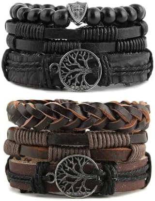 HZMAN Genuine Leather Tree of life Bracelets for Men Women
